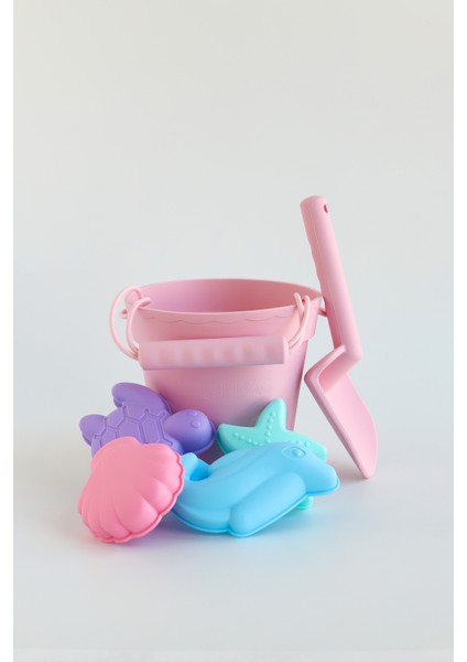 Silikon Banyo ve Plaj Kova Seti - Sağlıklı ve Doğal Çocuk Oyun Seti- Pembe