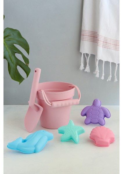 Silikon Banyo ve Plaj Kova Seti - Sağlıklı ve Doğal Çocuk Oyun Seti- Pembe modelleri