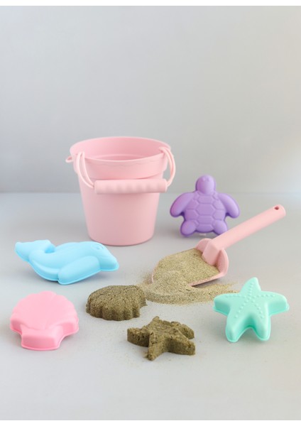Silikon Banyo ve Plaj Kova Seti - Sağlıklı ve Doğal Çocuk Oyun Seti- Pembe fırsatları