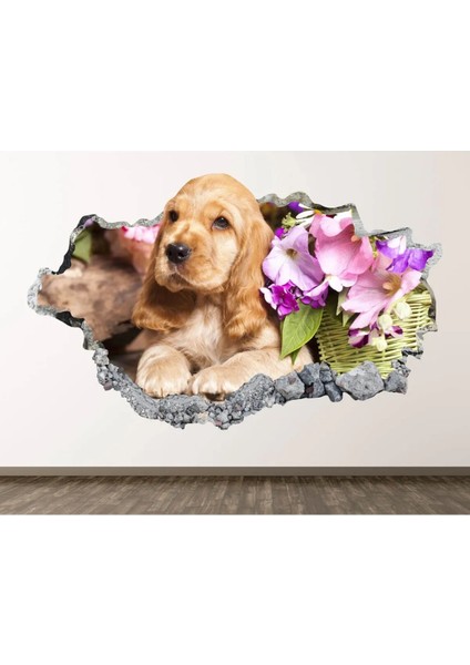 Masum Köpek ve Çiçekler Full Hd Baskı 3D Modern Duvar Sticker