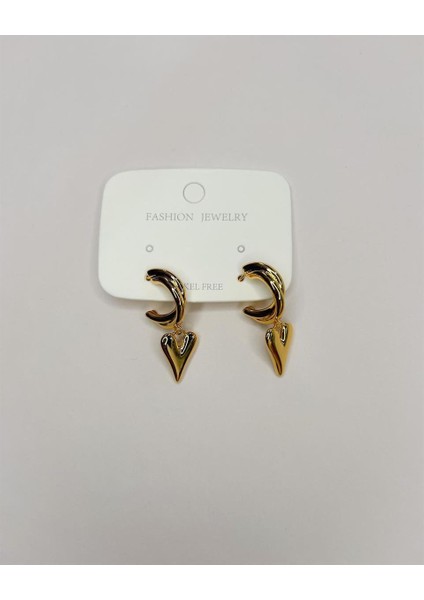 Özel Seri Sallantılı Rose Kalpli Küpe Gold