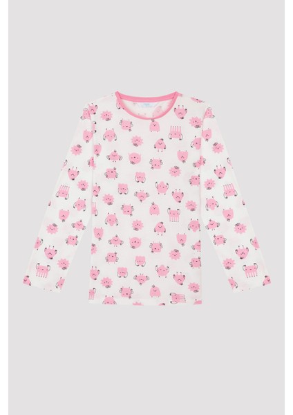 Kız Çocuk Pinky Monster Ck Uuzn Kollu 2'li Pijama Takımı
