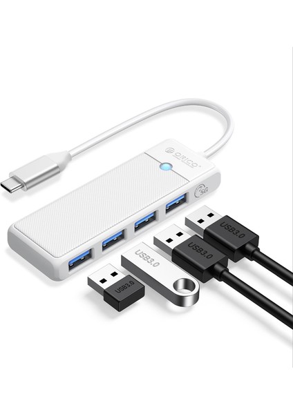 4 Portlu Type-C To USB 3.0 Yüksek Hızlı 5gbps Hub Çoklayıcı Beyaz