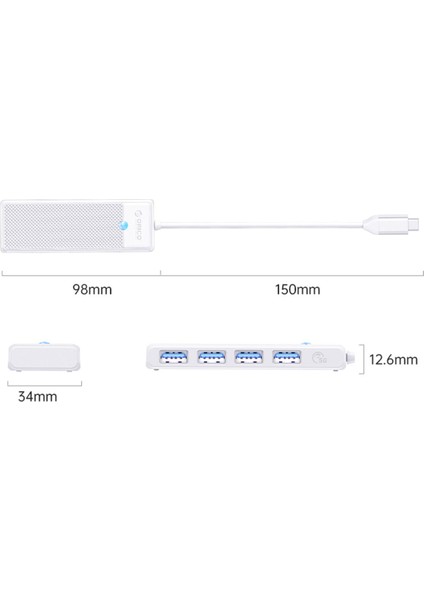 4 Portlu Type-C To USB 3.0 Yüksek Hızlı 5gbps Hub Çoklayıcı Beyaz