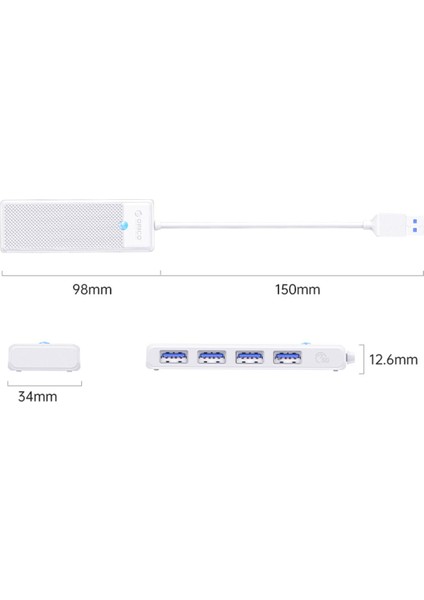 4 Portlu USB 3.0 Yüksek Hızlı 5gbps Hub Çoklayıcı Beyaz