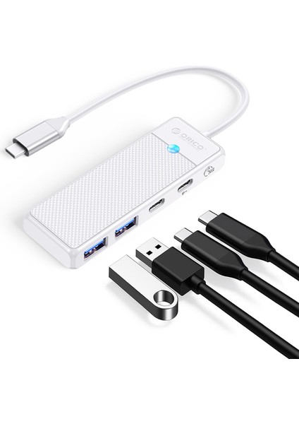 4 Portlu Type-C To USB 3.0 / Type-C Pd 100W Yüksek Hızlı 5gbps Hub Çoklayıcı Beyaz