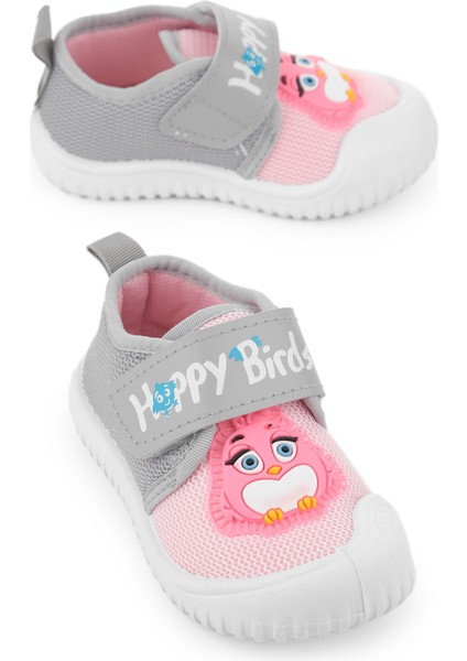 Yazlık Keten Kız Bebe Happy Birds Cırtlı Ayarlanabilir Ayakkabı