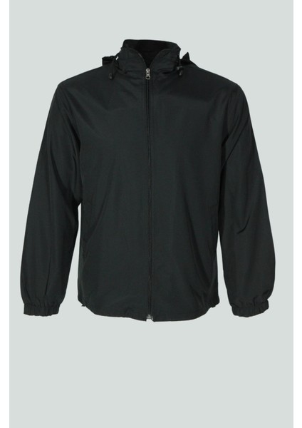 Yağmurluk File Astarlı Kapşonlu Siyah Erkek
