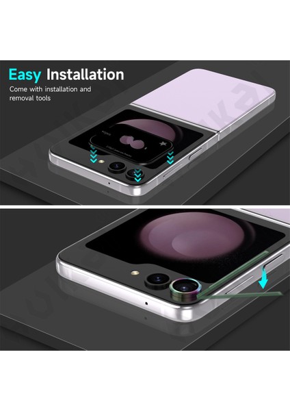 Samsung Galaxy Z Flip 5 Uyumlu Metal Temperli Cam Lens Koruyucu