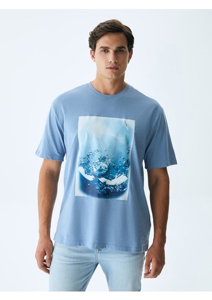 ErkekLogolu Baskılı Mavi T-shırt modelleri