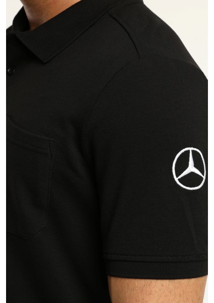 Erkek Polo Yaka Tişört Mercedes Logolu %100 Pamuk Siyah indirimleri