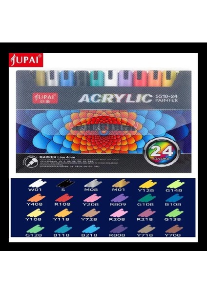 Jupai Acrylic 5510-24 Painter 24 Color Marker Line 24 Renk Akrilik Kalem 4mm