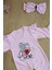 Ekru Kız Bebek Pembe Love Bandanalı Tulum Seti STL6227 2