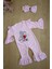 Ekru Kız Bebek Pembe Love Bandanalı Tulum Seti STL6227 3