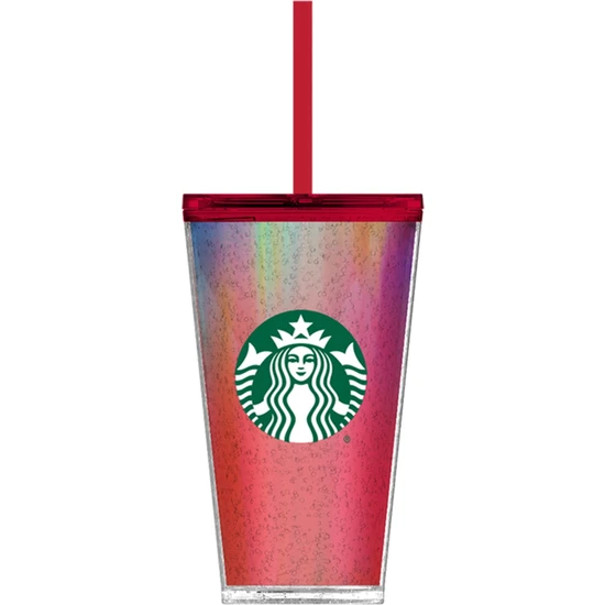 Starbucks Baloncuk Desenli Plastik Soğuk Içecek Bardağı - Kırmızı - 473 ml - 11147394