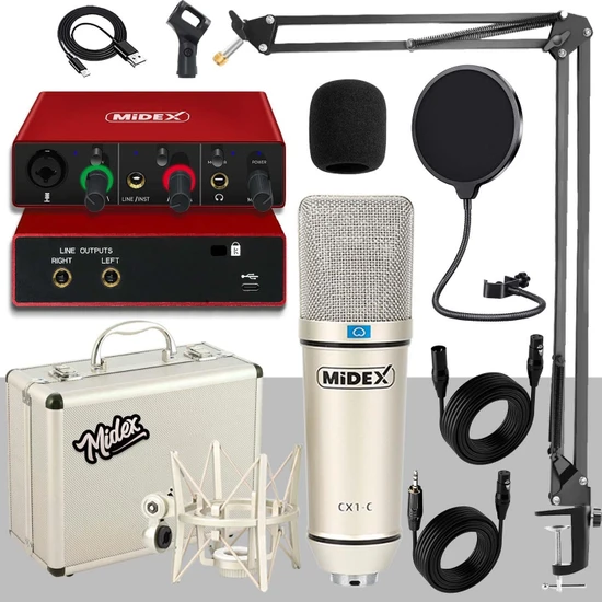 Midex CX1-C Mikrofon GLX-500 Ses Kartı + Stand Pop Filtre Set