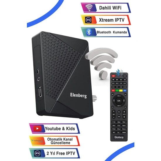 Elenberg Çanaklı Çanaksız Internet Tv Destekli Dahili WiFi Full Hd Uydu Alıcı Bluetooth Kumandalı