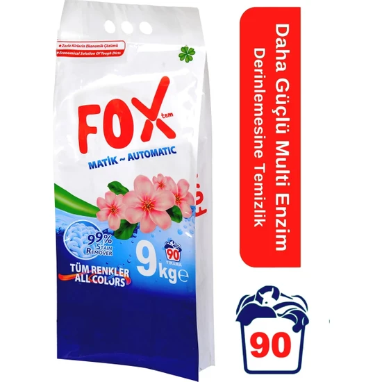 Fox Matik Toz Deterjan Renkliler ve Beyazlar Için Derinlemesine Temizlik 9 kg