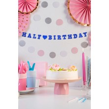 Artikel Mavi Half Birthday Yazılı Banner, Yarım Yaş Partisi, Doğum Günü Süsü, Simli Eva Banner