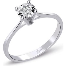 Lilarote 0.06 Ct. Modern Tasarım Yuvarlak Tırnaklı Tektaş Yüzük