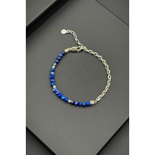FRNCH 925 Ayar Gümüş ve Lapis Lazuli Taşlı Lacivert Erkek Bileklik FRJ11879-1979-L