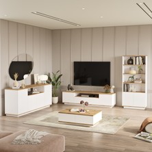 L'occi Concept Delphin Kapaklı Tv Ünitesi Orta Sehpa Konsol Kitaplık 4'lü Set Çam-Beyaz DLP19-AW