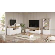 L'occi Concept Delphin Kapaklı Tv Ünitesi Orta Sehpa Konsol Kitaplık 4'lü Set Çam-Beyaz DLP19-AW