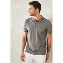 AC&Co / Altınyıldız Classics Erkek Çekmeyen Pamuklu Kumaş Regular Fit Rahat Kesim Siyah Kıvrılmaz Polo Yaka Cepli Tişört