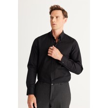 ALTINYILDIZ CLASSICS Erkek Siyah Slim Fit Dar Kesim Düğmeli Yaka %100 Pamuk Oxford Gömlek