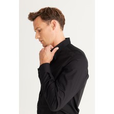 ALTINYILDIZ CLASSICS Erkek Siyah Slim Fit Dar Kesim Düğmeli Yaka %100 Pamuk Oxford Gömlek
