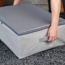 Nacarev 4 Adet Mega Boy Çizgi Desen Baskılı Antrasit Baza Altı Düzenleyici Hurç Seti 75x40x20 cm