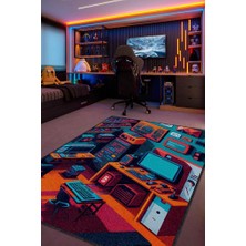 Homshtag Renkli Gamer Odası Halısı,Pastel Tonlu Canlı Renkli Genç Odası Halısı,Oyuncu Odası Halısı,Modern Gamer Halısı