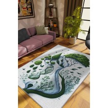 Homshtag Yeşil ve Özgür,Yeşil Beyaz Soyut Dekoratif Oturma Odası Halısı,Yazlık İnce Balkon Halısı,Sade Mutfak Halısı