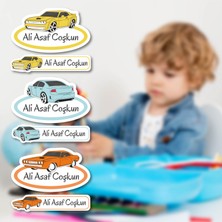 Obibaskı Kişiye Özel Araba Temalı Okul Etiket Seti - 108 Adet - Kokusuz Ekolojik Mürekkep Pvc Etiket Sticker