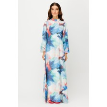 Esswaap Emprime Şifon Yandan Bağlamalı Elbise Mavi