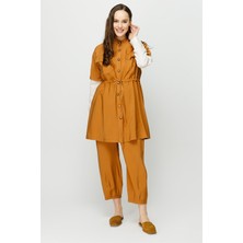 Esswaap Viskon Kumaş Safari Ceket Pantolon Takım Taba