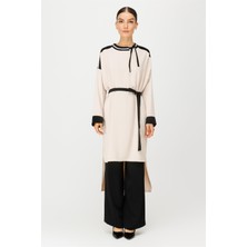 Esswaap Yaka Sı Taş Işleme Detaylı Kuşaklı Tunik Pantolon Takım Taş