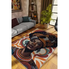 Homshtag Afrikalı Kadın,Renkli Dekoratif Etnik Halı,Kadın Figürlü Renkli Sanat Odası Halısı,Afrika Desensi Turuncu Halı