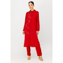 Esswaap Taş Yapıştırma Detaylı Tunik Pantolon Takım Kırmızı