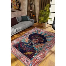 Homshtag Art Deko Vintage Afrikalı Kadın,Renkli Dekoratif Etnik Halı,İnsan Figürlü Geleneksel Bordürlü Çok Renkli Halı