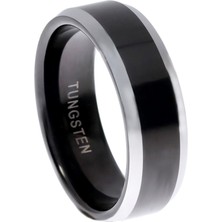 Celikchi Erkek Siyah Renk Gümüş Detay Tungsten Yüzük