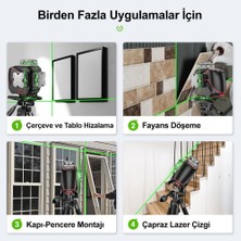 Kobb KBL36GTP Profesyonel Li-Ion Şarjlı 4X360⁰ LCD Ekran Otomatik Hizalamalı Yeşil Çapraz Çizgi Lazer Distomat + Uzaktan Kumanda + Tripod + Taşıma Çantası