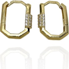 14 Ayar Taşlı Köşeli Model Tasarım Altın Küpe