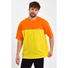 Think Simple Erkek Baskılı Oversize Basic T-Shırt-Turuncu-Sarı