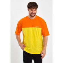 Think Simple Erkek Baskılı Oversize Basic T-Shırt-Turuncu-Sarı