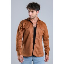 Stil Kombin Çift Cep Kapaklı Mevsimlik Süet Gömlek XC U16463