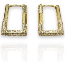 14 Ayar Taşlı Kare Model Tasarım Altın Küpe