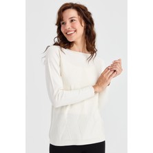 Desen Triko Kadın Sıfır Yaka Önü Baklava Örgü Kazak Kemik