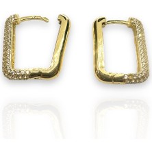 14 Ayar Taşlı Tasarım Kare Model Altın Küpe