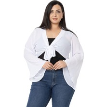 Disentis Modest Büyük Beden Ispanyol Kollu Önden Bağlamalı Beyaz Bolero